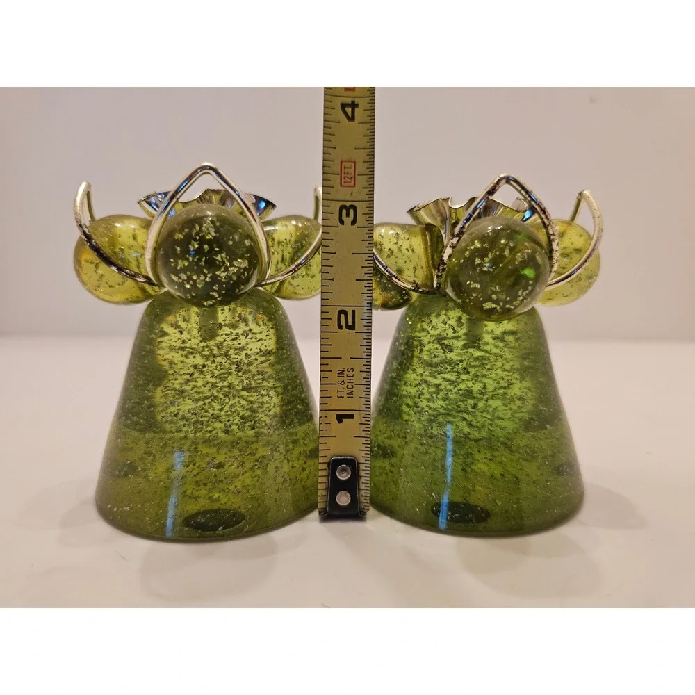Vintage Olive Green Acrylic Taper Candlestick Holders Seeded Bubble Set of 2